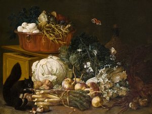 Stilleven met eekhoorn door Johann Amandus Wink
