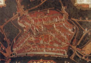 Zicht op de stad Wangen (Allgäu); Stadhuis Wangen door Johann Andreas Rauch