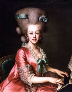 Portret van een klavecimbelspelende dame, laatste kwart 18e eeuw (Olieverf op doek) door Johann Baptist I Lampi