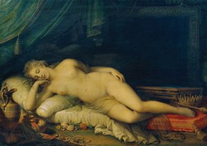 Venus, slapend op een rustbed