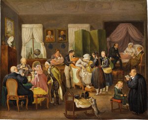 Bezoek aan het huis van de protestantse predikant voor doop, 1828