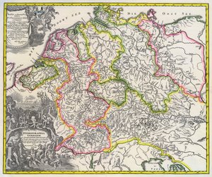 Hydrografische kaart van Duitsland, circa 1720 (gravure)