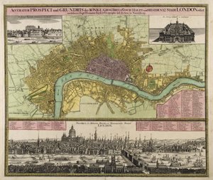 Kaart en Uitzicht op Londen, ca. 1710