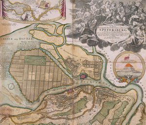 Kaart van Petersburg Sint-Petersburg masterplan, ca. 1718-1719