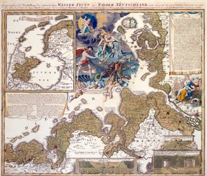 Kaart van de Kerstvloed van 1717 door Johann Baptista Homann