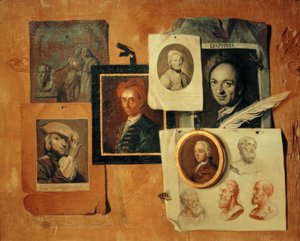 Quodlibet met portretten van tijdgenoten en antieke hoofden door Johann Caspar Füssli