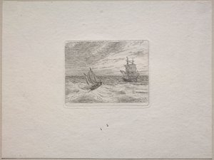 Woeste Zee met een Tweemaster en Zeilboot door Johan Christian Dahl