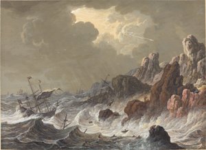 Door Storm Verwoeste Schepen op een Rotsachtige Kust