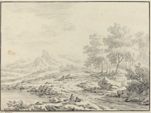 Twee Mannen Rustend bij een Meer door Johann Christoph Dietzsch