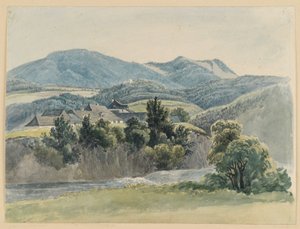 Rivier- en berglandschap bij Glocknitz door Johann Christoph Erhard