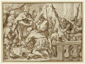 Kroning van Otto de Grote in de kerk van Sint Ambrogio, Milaan door Johann Christoph Storer
