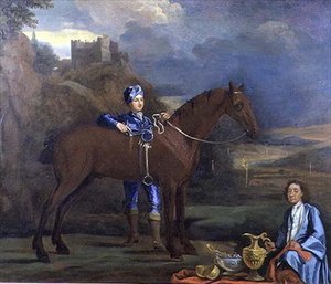 Portret van een renpaard en jockey, c.1690