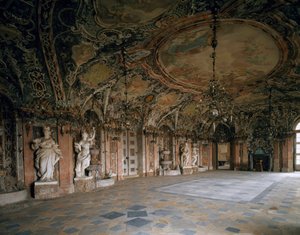 Zicht op de Grote Salon van het kasteel van Weissenstein, architect Johann Dientzenhofer (1663-1726) 1714 Pommersfelden, Duitsland