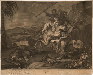 Ca. 1770 allegorische mezzotint van Azië door Johann Elias Ridinger