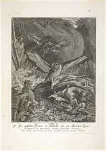 Fabel III, plaat drie uit Lehrreiche Fabeln aus dem Reiche der Theire door Johann Elias Ridinger