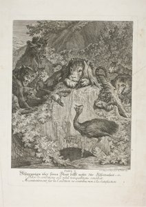 Fabel V, plaat vijf uit Lehrreiche Fabeln aus dem Reiche der Theire door Johann Elias Ridinger