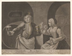 Man en vrouw drinken bier en brandewijn door Johann Elias Ridinger