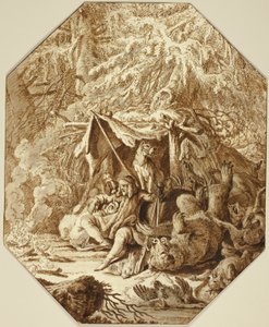 De gedurfde jager, volhardend in de winter door Johann Elias Ridinger