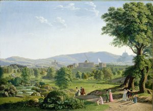 Kasteel Wilhelmshöhe met het Habichtswald door Johann Erdmann Hummel
