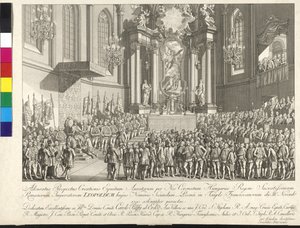 Kroning van keizer Leopold II tot koning van Hongarije in Bratislava op 15 november 1790 door Johann Ernst Mansfeld