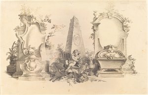 Moderne cartouche met symbolen van de dood door Johann Esaias Nilson