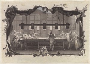 Dames en Heren die Biljart Spelen door Johann Esaias Nilson