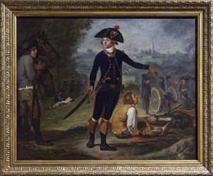 Artillerieofficier bij de belegering van een stad, ca. 1795 door Johann Friedrich (after) Dryander