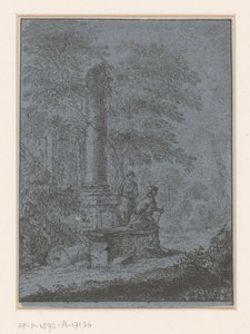 Landschap met ruïnes en twee figuren