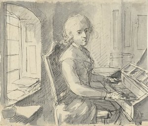 Een pianist aan het klavier zittend door Johann Friedrich August Tischbein