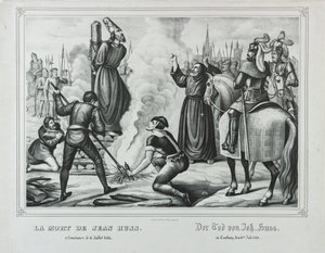 De dood van Jan Hus in Konstanz, midden 19e eeuw door Johann Friedrich Wentzel