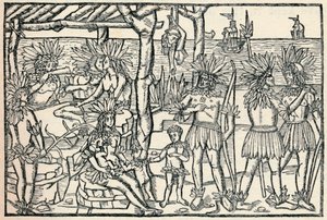 De eerste voorstelling van de mensen van de Nieuwe Wereld, 1505, 1912 door Johann Froschauer