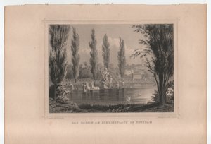Het bassin op Schlossplatz in Potsdam, rond 1855 (gravure) door Johann Gabriel Friedrich Poppel