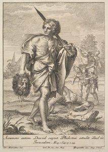 David met het Hoofd van Goliath door Johann Georg Bergmuller