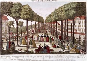 De Leipzig promenade aan het einde van de 18e eeuw. Gravure door Rosmesler & Bergmuller