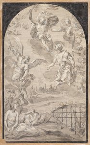 Heilige die bij Christus pleit om de bliksem niet op de stad Augsburg te werpen door Johann Georg Melchior (1625 1705) Schmittner