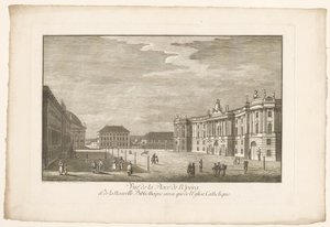 Gezicht op de Bebelplatz in Berlijn met de Alte Bibliothek en het Altes Palais en de Sint-Hedwigskathedraal door Johann Georg Rosenberg