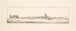 Zicht op een Oude Stad met een Kerk en Hoge Gevelhuizen door Johann Gottfried Schadow