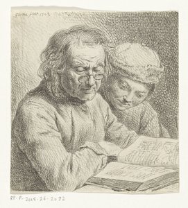 Man en jongen lezen in een boek door Johann Gottlieb Glume