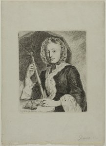 Vrouw met een parasol (Mevrouw Friedrich Christian Glume, schoonzus van de kunstenaar) door Johann Gottlieb Glume