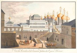 Uitzicht op het Kremlin in Moskou. Het Terempaleis, 1813 door Johann Gottlieb Lohrer