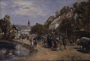 Processie in een dorpsstraat in Oostenrijk