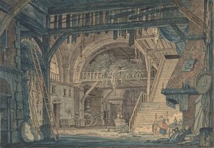 Ontwerp voor een toneelset van een oude Romeinse ruïne die wordt omgebouwd tot een schuur, laat 18e-midden 19e eeuw door Johann Heinrich Ramberg