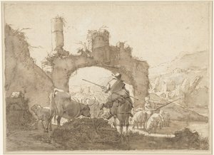 Twee herders drijven hun vee door een rivier