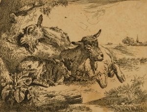 Twee geiten en een kind door Johann Heinrich Roos