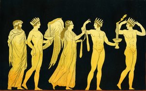 De Godin Nike die de Overwinningssjerp toekent aan drie met laurier gekroonde winnaars door Johann Heinrich Wilhelm Tischbein