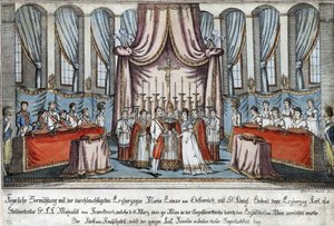 Marie-Louise trouwde met Napoleon bij volmacht in Wenen, met aartshertog Karel als plaatsvervanger voor Napoleon door Johann Hieronymus Loeschenkohl