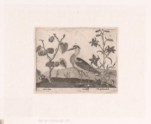 Landschap met reiger en ridderspoor door Johann Hogenberg