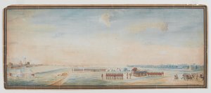 Britse infanterie, inheemse infanterie en inheemse cavalerie oefenen buiten Fort St George, Madras door Johann Jacob Ludewig Rothmeyer