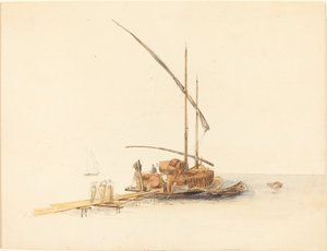 Wijnvaten Geladen op een Zeilprauw bij Vevey door Johann Jacob Ulrich