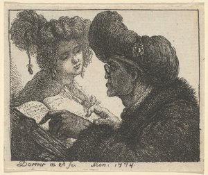 Een Man in een Tulband Leest aan een Jonge Vrouw door Johann Jakob Dorner the Elder
